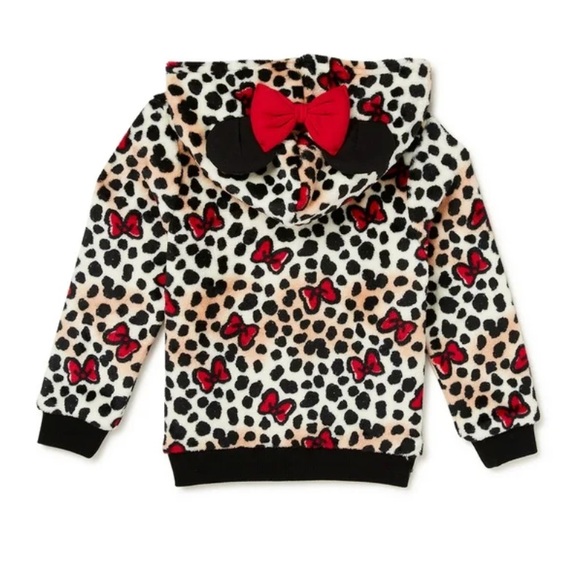 Minnie Mouse Toddler Girls Leopard Fleece Hooded Jacket, Size 3T - Picture 2 of 7